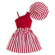 LUOGENLI Dress for Girls Summer Western Style Short Sleeved Small Floral Shawl Princess Style Girls' Dress Girls Easter Dresses Size 7-8 Fancy Girls Easter Dress Size 7-8 Summer Red 5-6Years